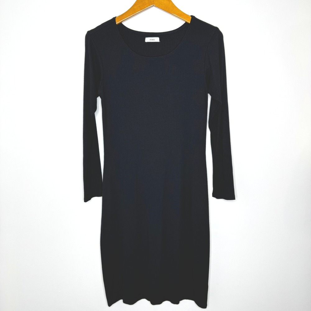 Storq Long Sleeve Ribbed Midi Dress Size‎ 4 Black